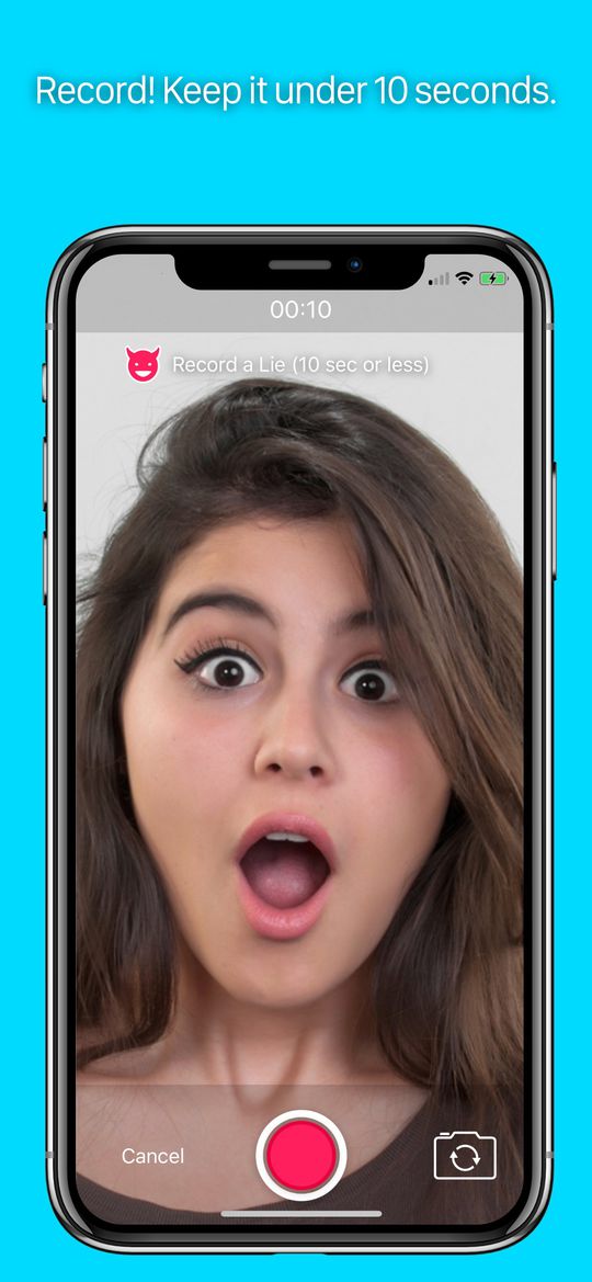 Recording a Lie clip with the front camera, 10 seconds or less