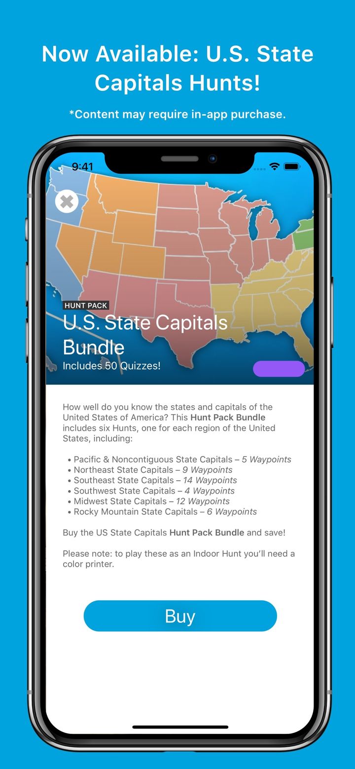 The U.S. State Capitals Bundle, with six regional Hunts and 50 quizzes